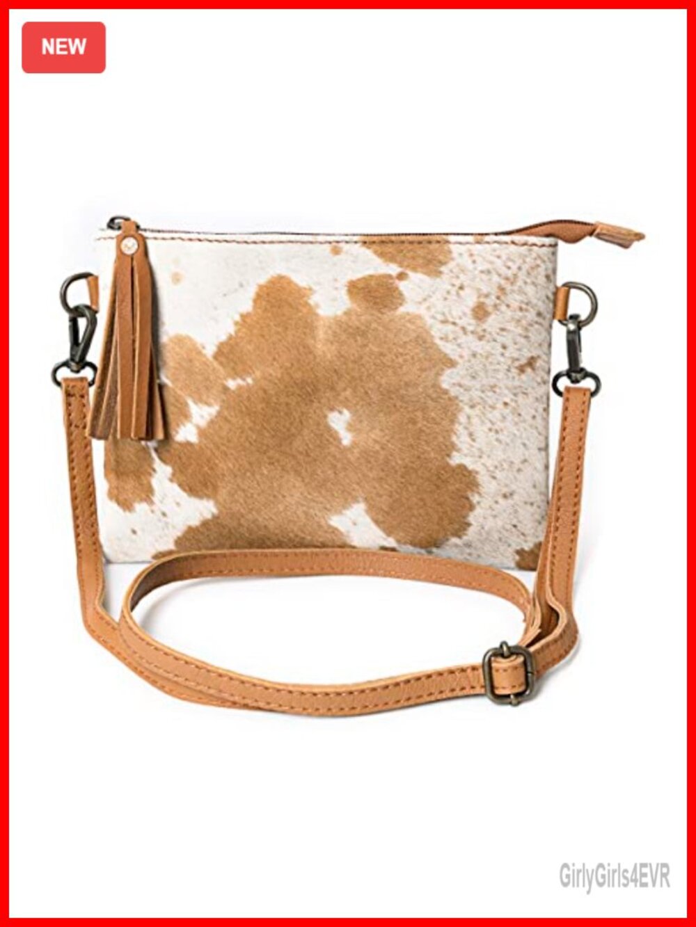 Genuine Cowhide Hair On Pouch Crossbody Bag Adjustable Detachable Strap